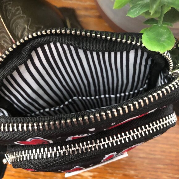 ❤️Brighton Love Hearts A Flutter Utility Crossbody Black Novelty Print Bag NWT - Picture 4 of 6